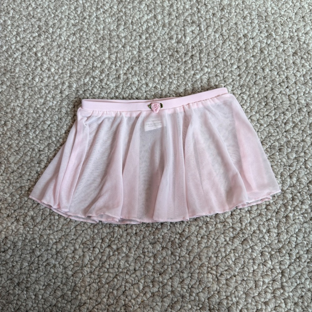 Danskin Now Girls Pink Mesh Ballet Dance Skirt Rosette Detail XXS 2-3